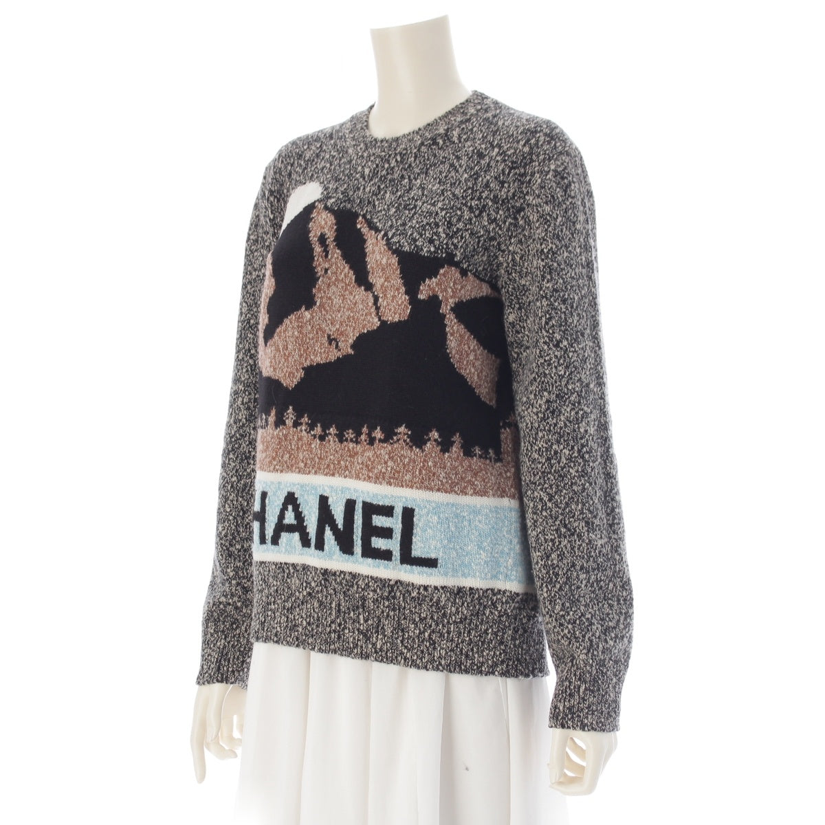 CHANEL Cashmere Wool Logo knit sweater P77382 Gray multicolor 40