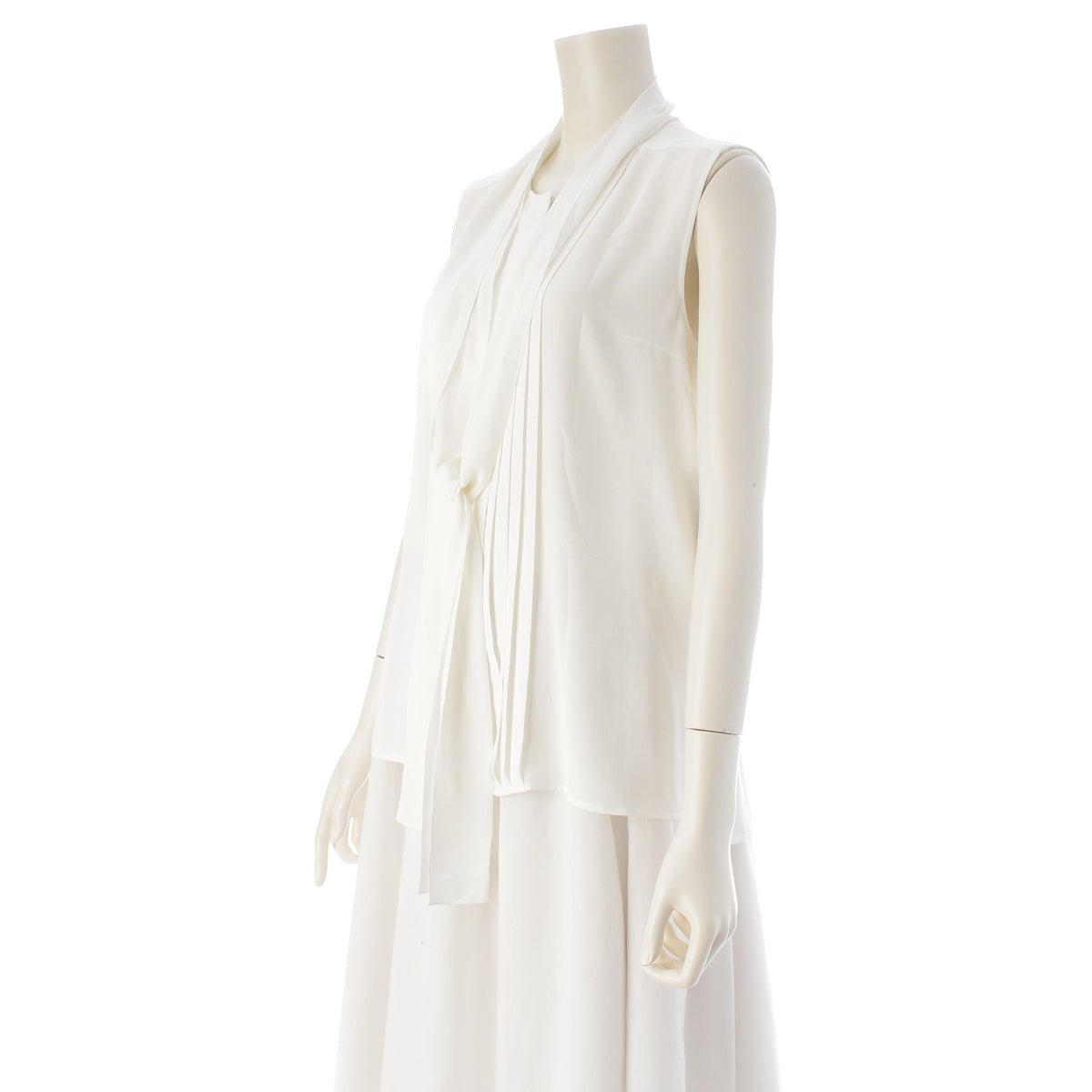 FOXEY Triacetate polyester Pleated Essence Sleeveless Tie blouse tops 38874 white 40