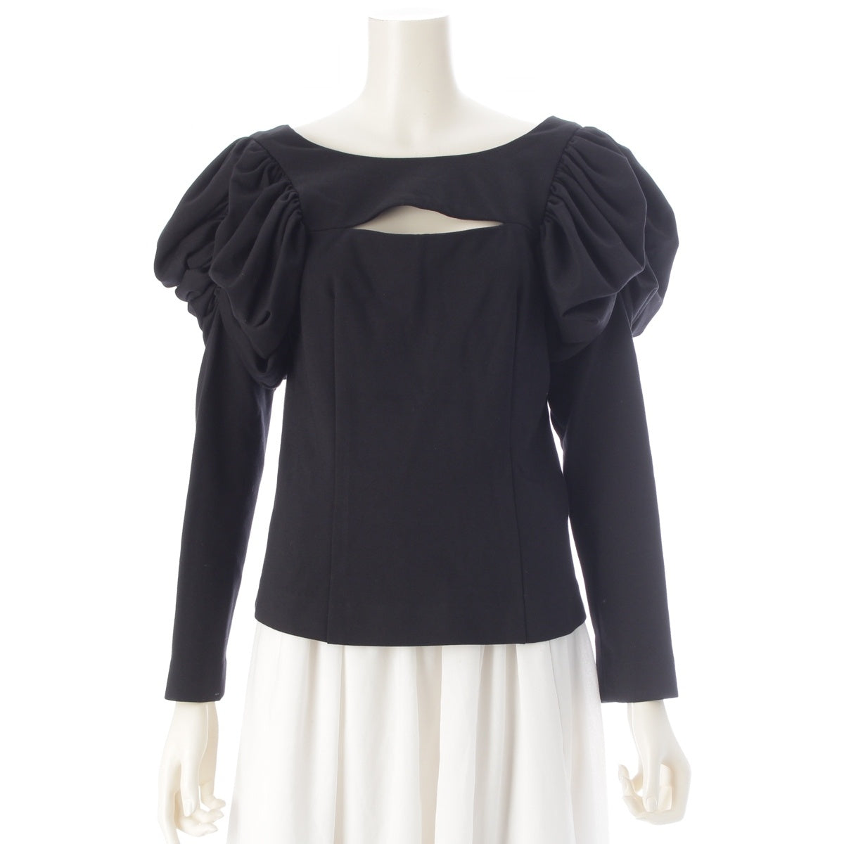 CYGNE Puff Shoulder Back Open Gathered Design tops Long sleeve black 1