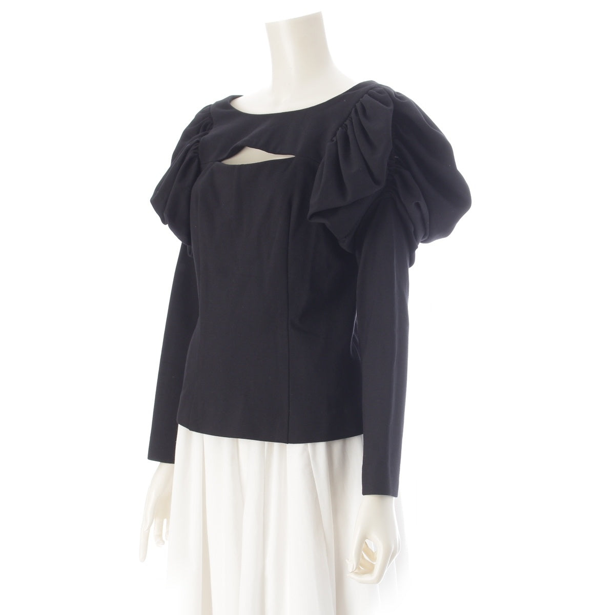 CYGNE Puff Shoulder Back Open Gathered Design tops Long sleeve black 1
