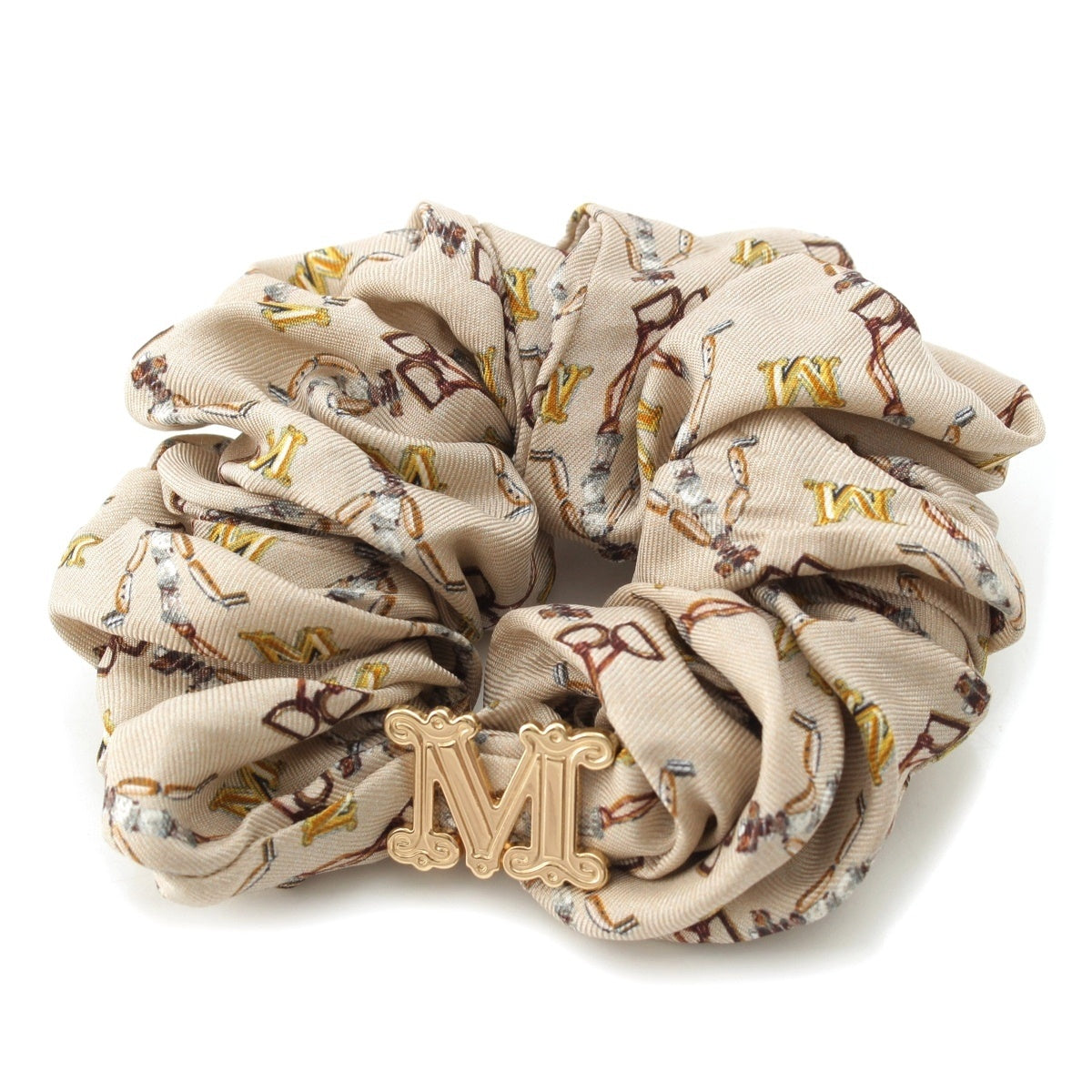 MAX MARA Pure Silk Scrunchie ELASTY Logo Hair Tie Headband hair accessory Brown