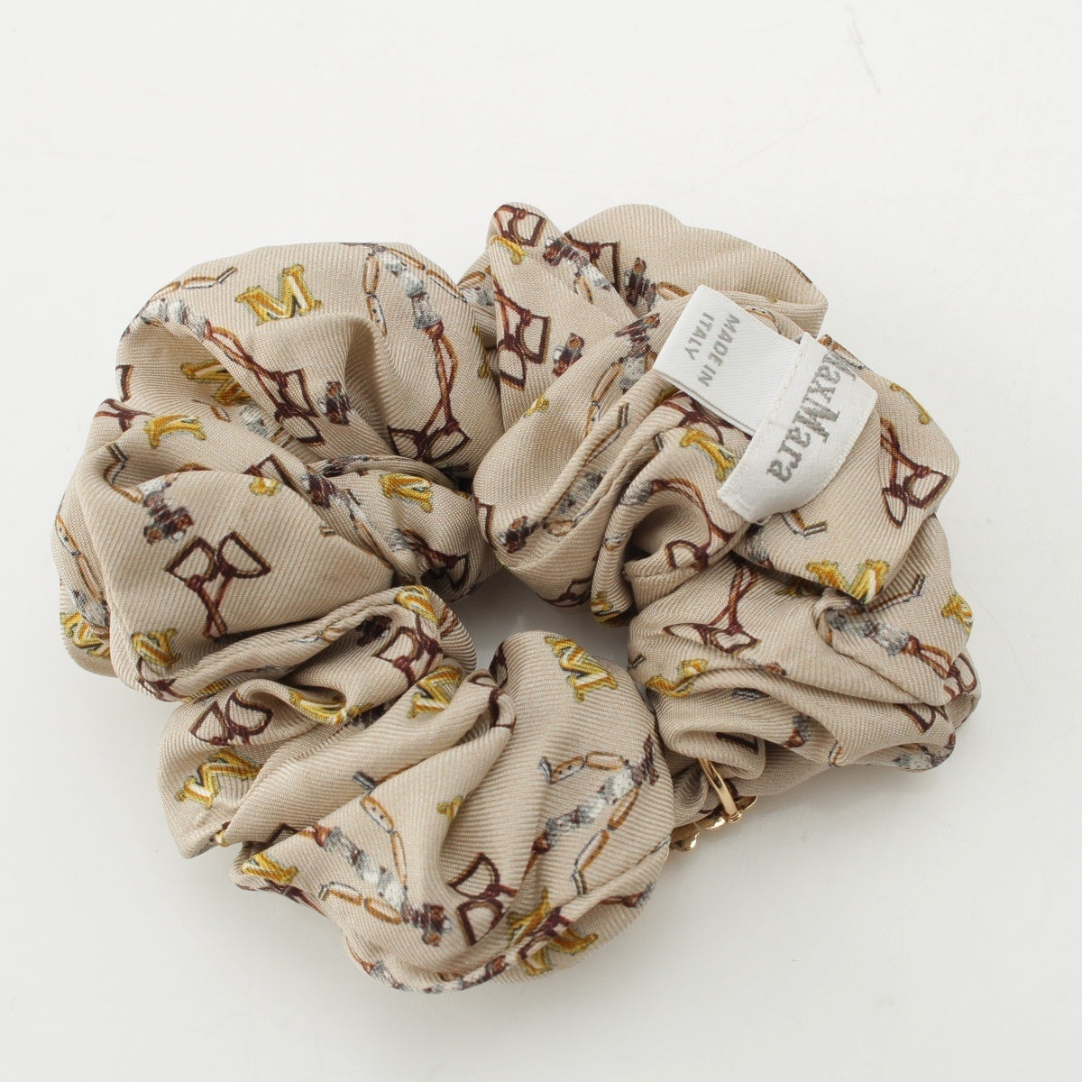 MAX MARA Pure Silk Scrunchie ELASTY Logo Hair Tie Headband hair accessory Brown