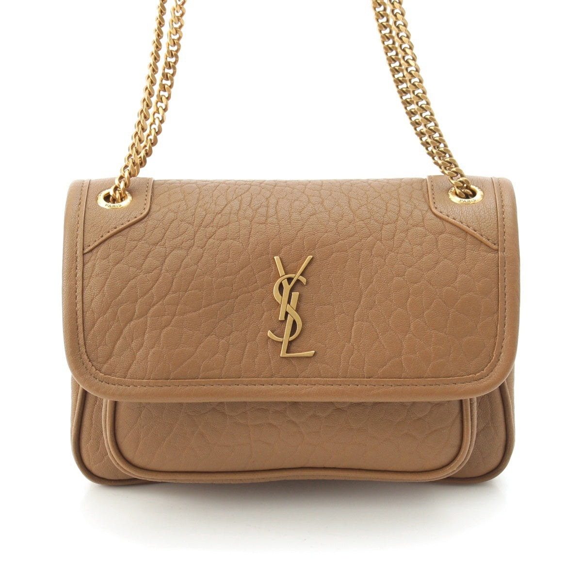 SAINT LAURENT Niki Mini Grain lambskin leather Chain Shoulder Bag logo 828736 Brown