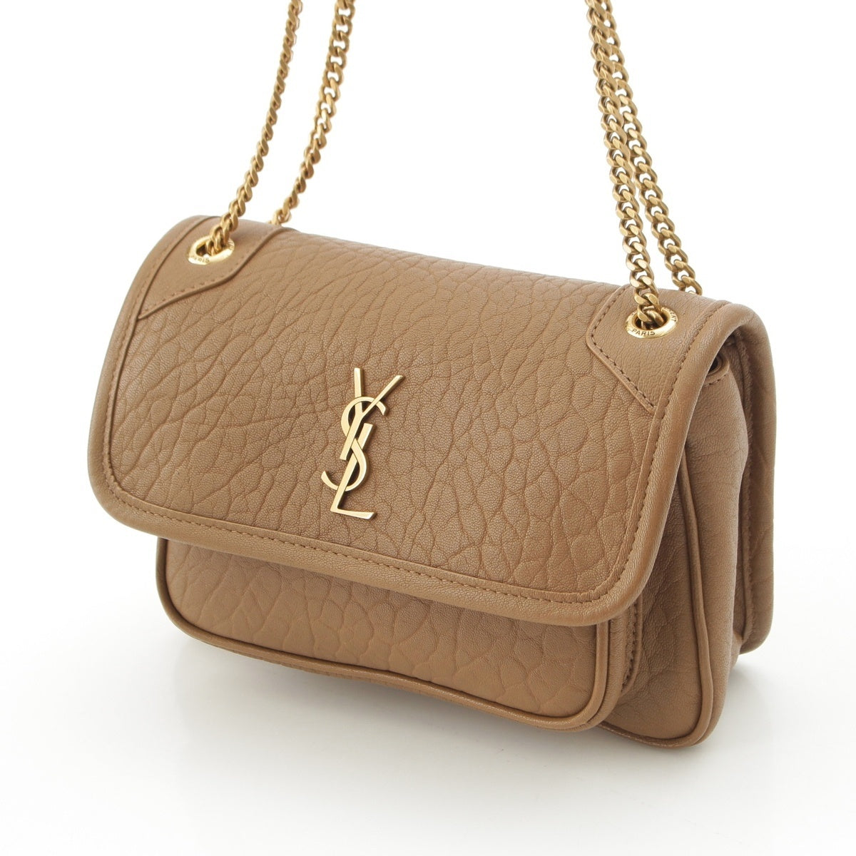 SAINT LAURENT Niki Mini Grain lambskin leather Chain Shoulder Bag logo 828736 Brown