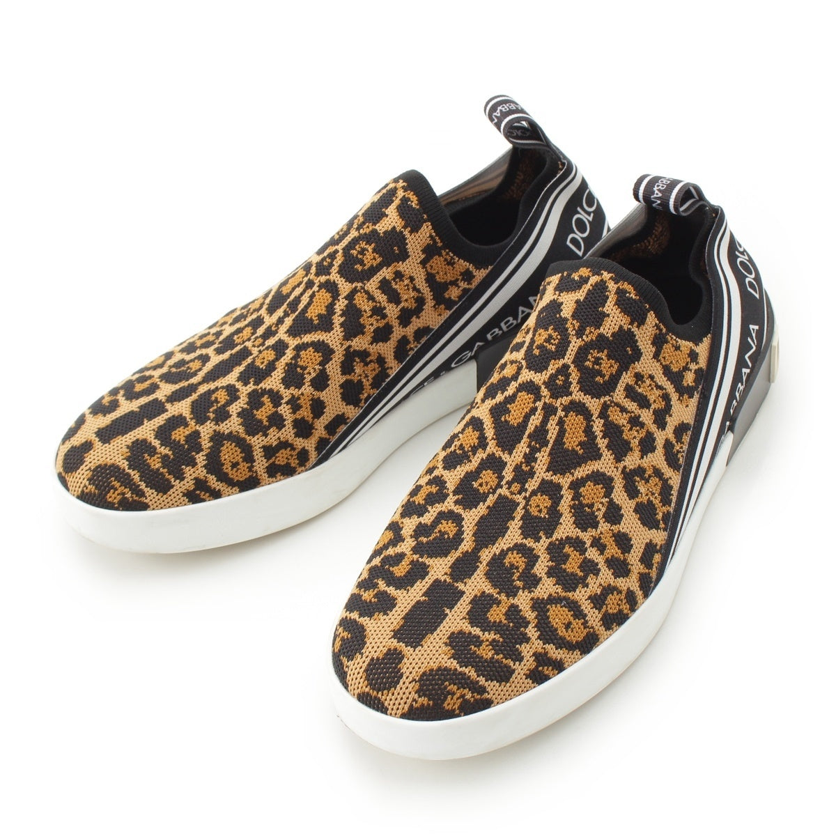 DOLCE&GABBANA Leopard logo Slip-on Sneaker shoes Brown 40
