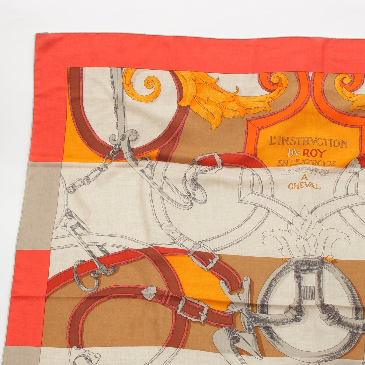 HERMES Callejean L'INSTRVCTION DV ROY Imperial Studies cashmere silk scarf Brown