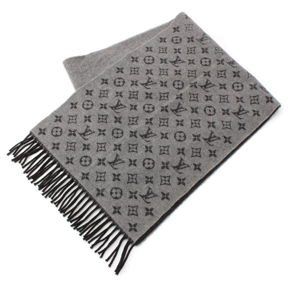 LOUIS VUITTON Escalp Monogram gradient Cashmere Wool Scarf M71607 Black Grey
