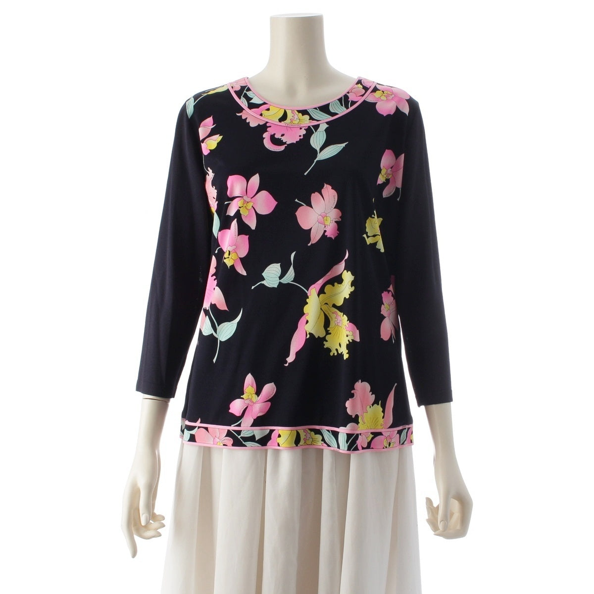 LEONARD cancan Color-block floral print long-sleeved shirt Cut Navy 44