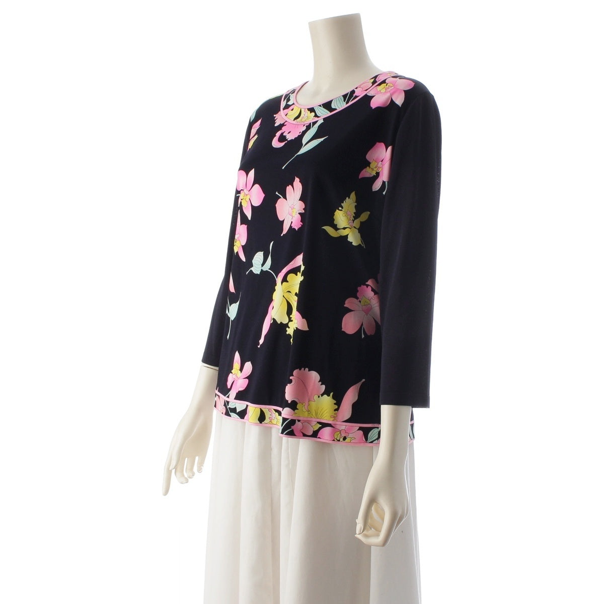 LEONARD cancan Color-block floral print long-sleeved shirt Cut Navy 44