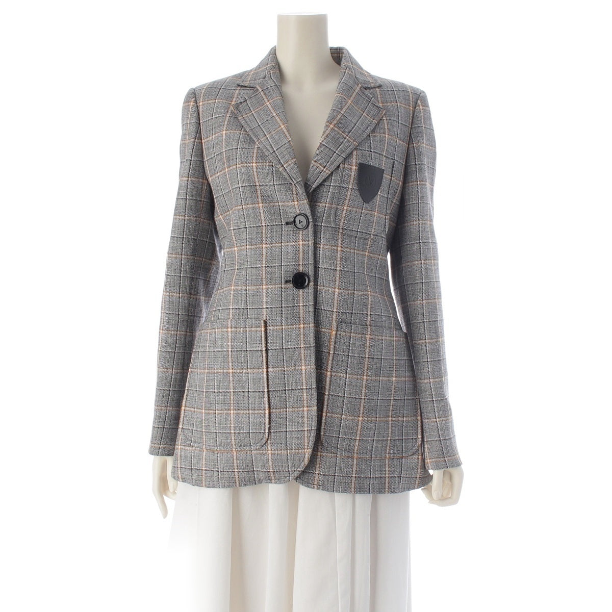 LOUIS VUITTON wool cotton Monogram check lining, logo patch tailored jacket gray 36