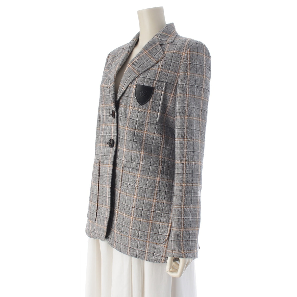 LOUIS VUITTON wool cotton Monogram check lining, logo patch tailored jacket gray 36