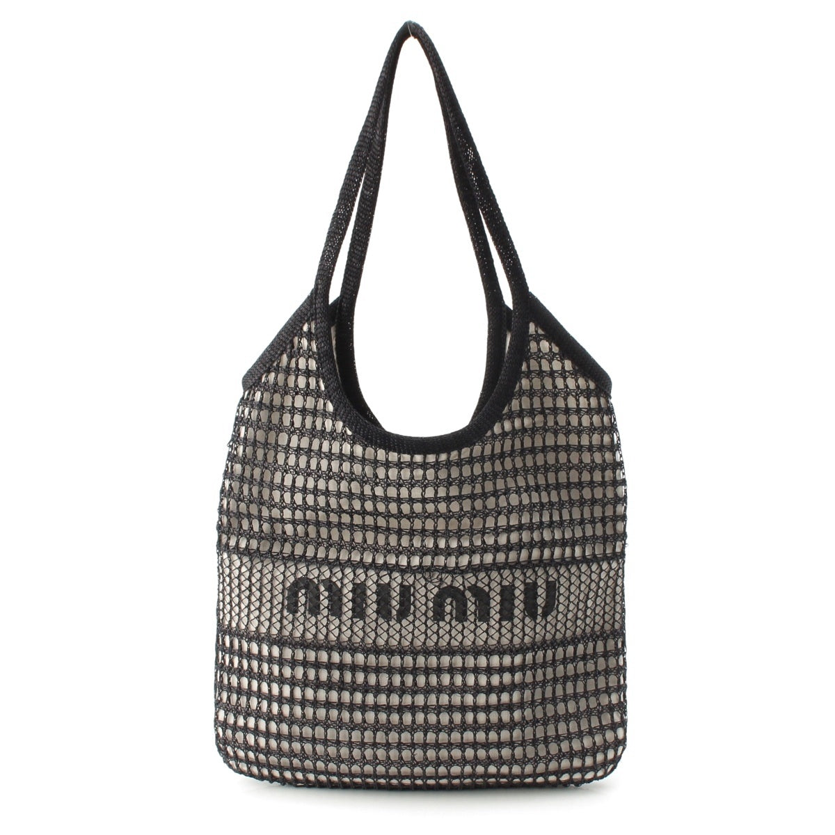 MIUMIU IVY Canvas mesh Tote Bag 5BG231 Black White