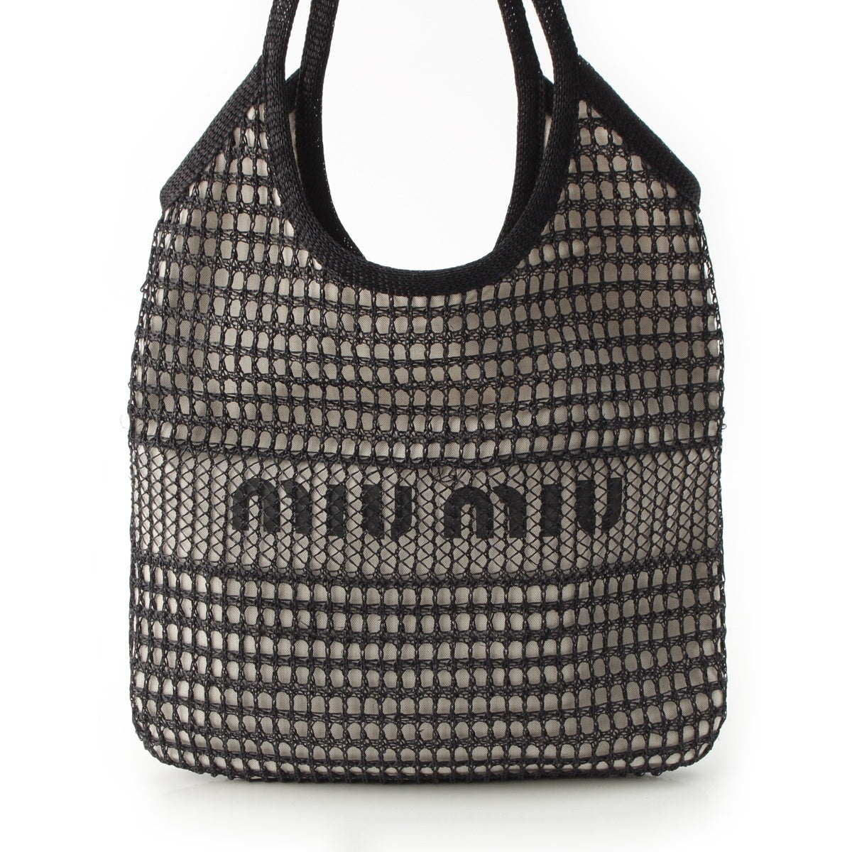 MIUMIU IVY Canvas mesh Tote Bag 5BG231 Black White