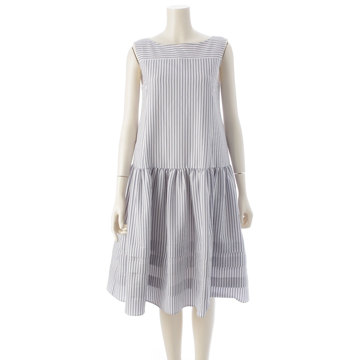 FOXEY Musee Seersucker striped sleeveless top one piece dress 43746 White x blue 38