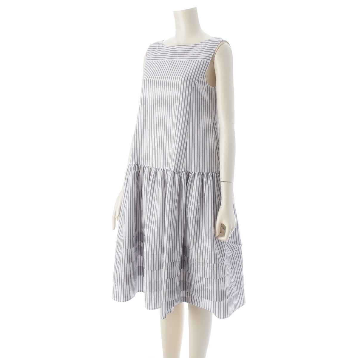 FOXEY Musee Seersucker striped sleeveless top one piece dress 43746 White x blue 38