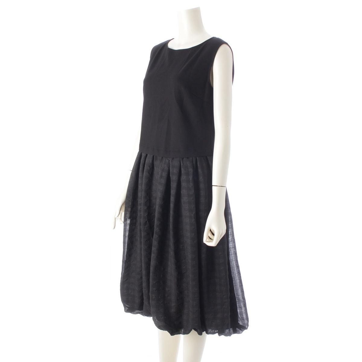DAISY LIN Lady Souffle Checkered, contrasting balloon sleeveless top one piece dress 07466 black 42