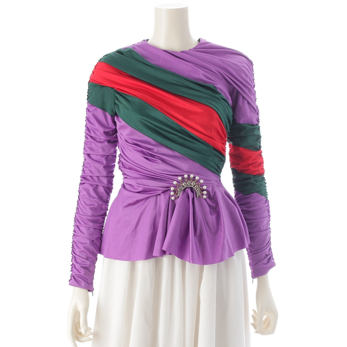 GUCCI Balenciaga BALENCIAGA Nylon Brooch Embellish Sherry Line Stretch Gathered tops Long sleeve 677041 purple 36