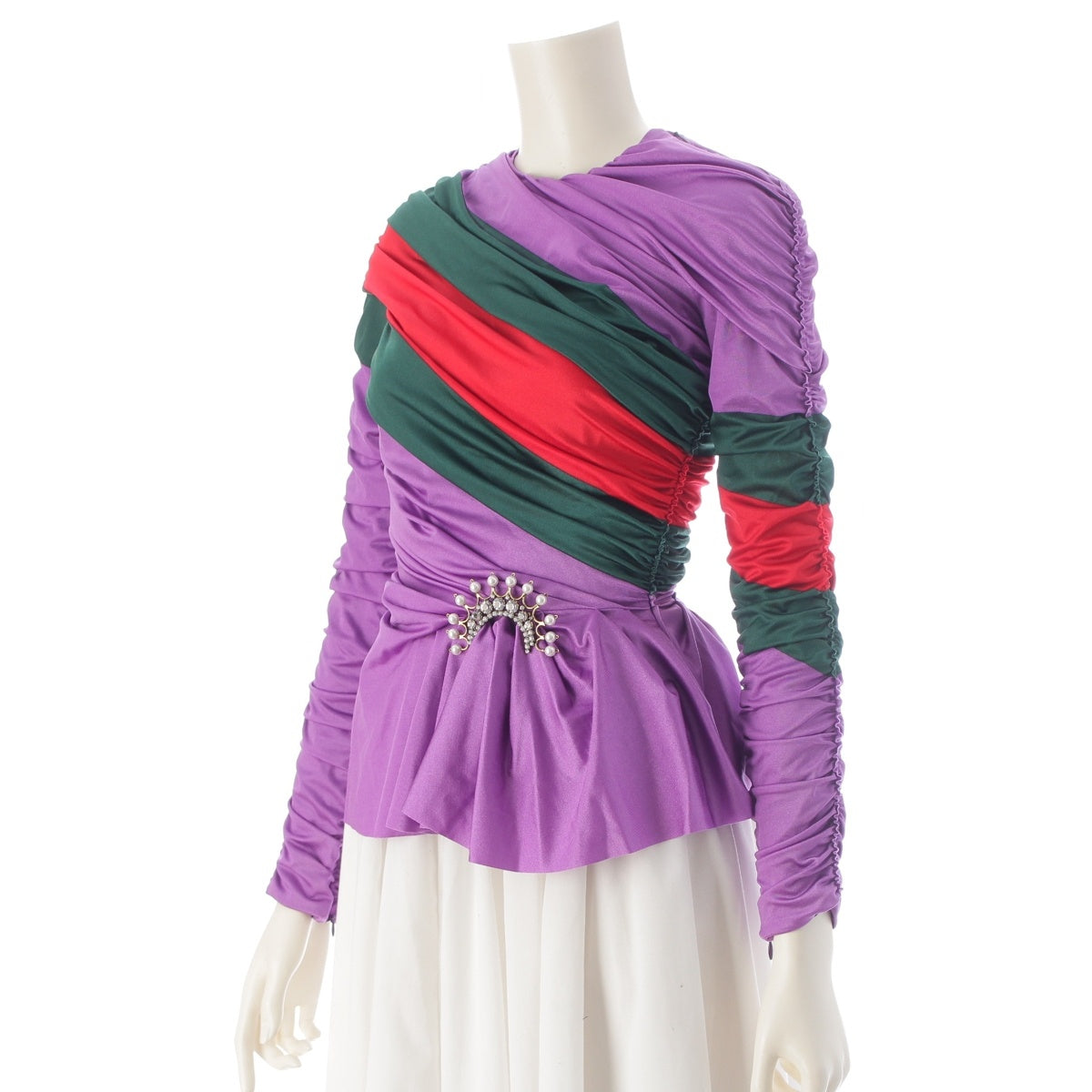 GUCCI Balenciaga BALENCIAGA Nylon Brooch Embellish Sherry Line Stretch Gathered tops Long sleeve 677041 purple 36