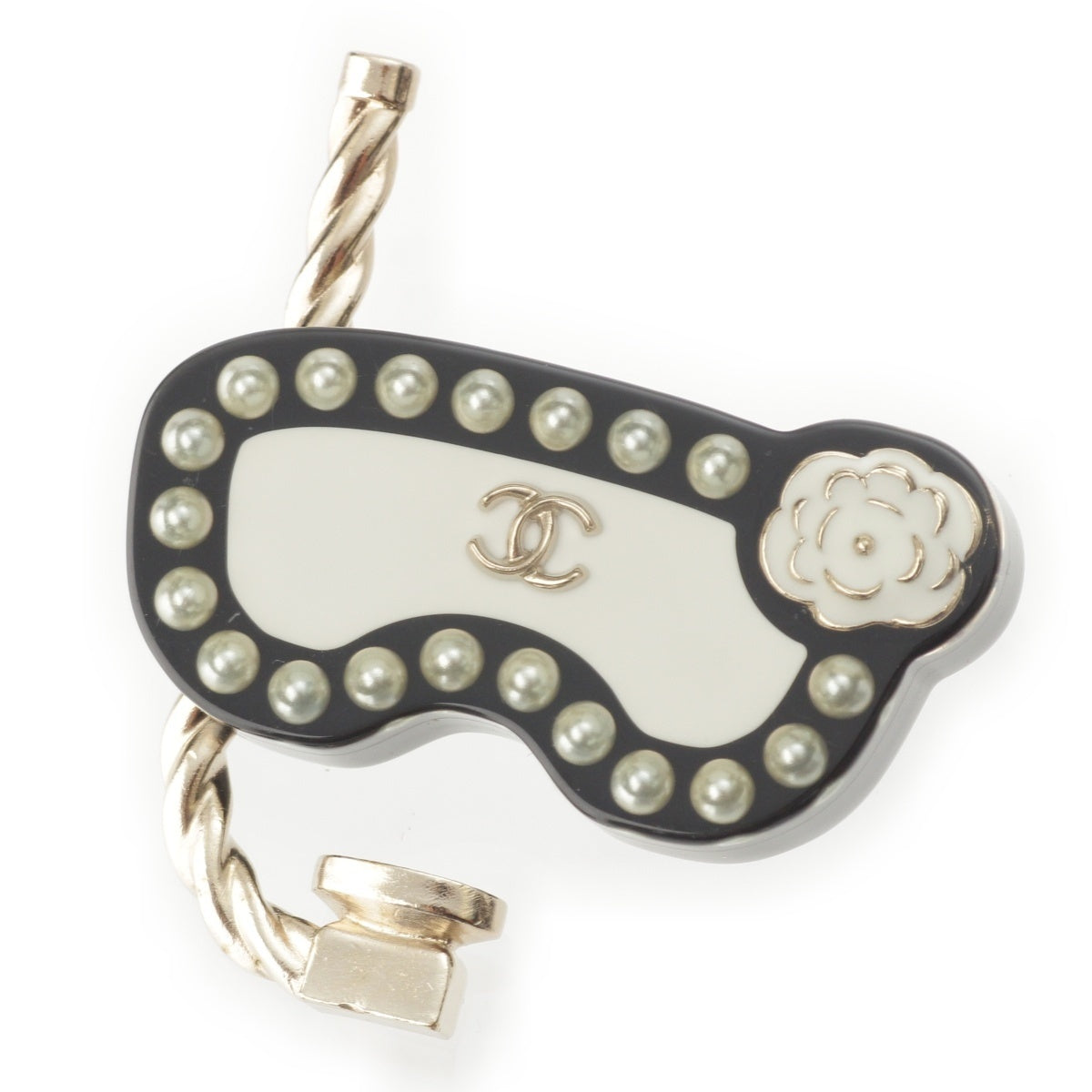 CHANEL COCO Mark Snorkel Scuba Pins Brooch Accessories Black x white