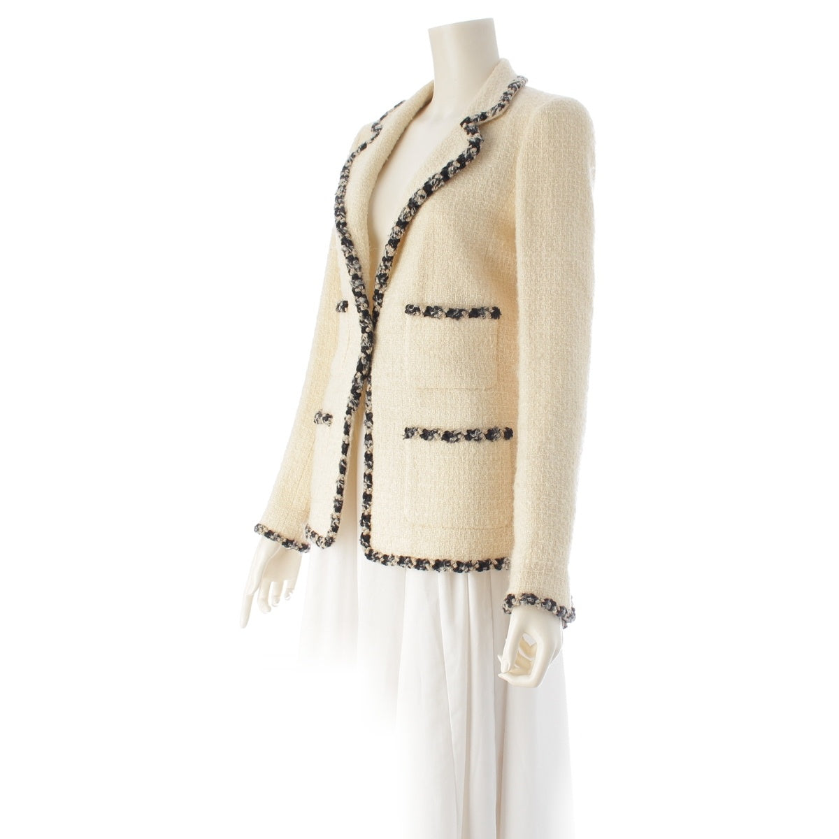 CHANEL Mixed Trim COCO Button 4-Pocket Tweed tailored jacket P29473 white 34