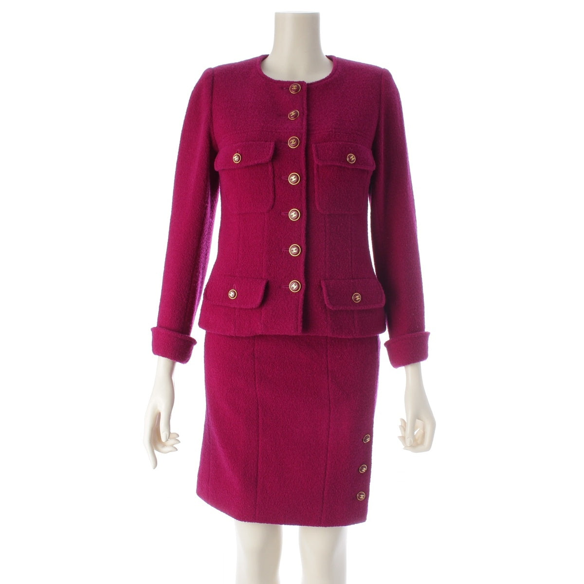 CHANEL wool COCO Button Collarless 4P Skirt setup purple 36