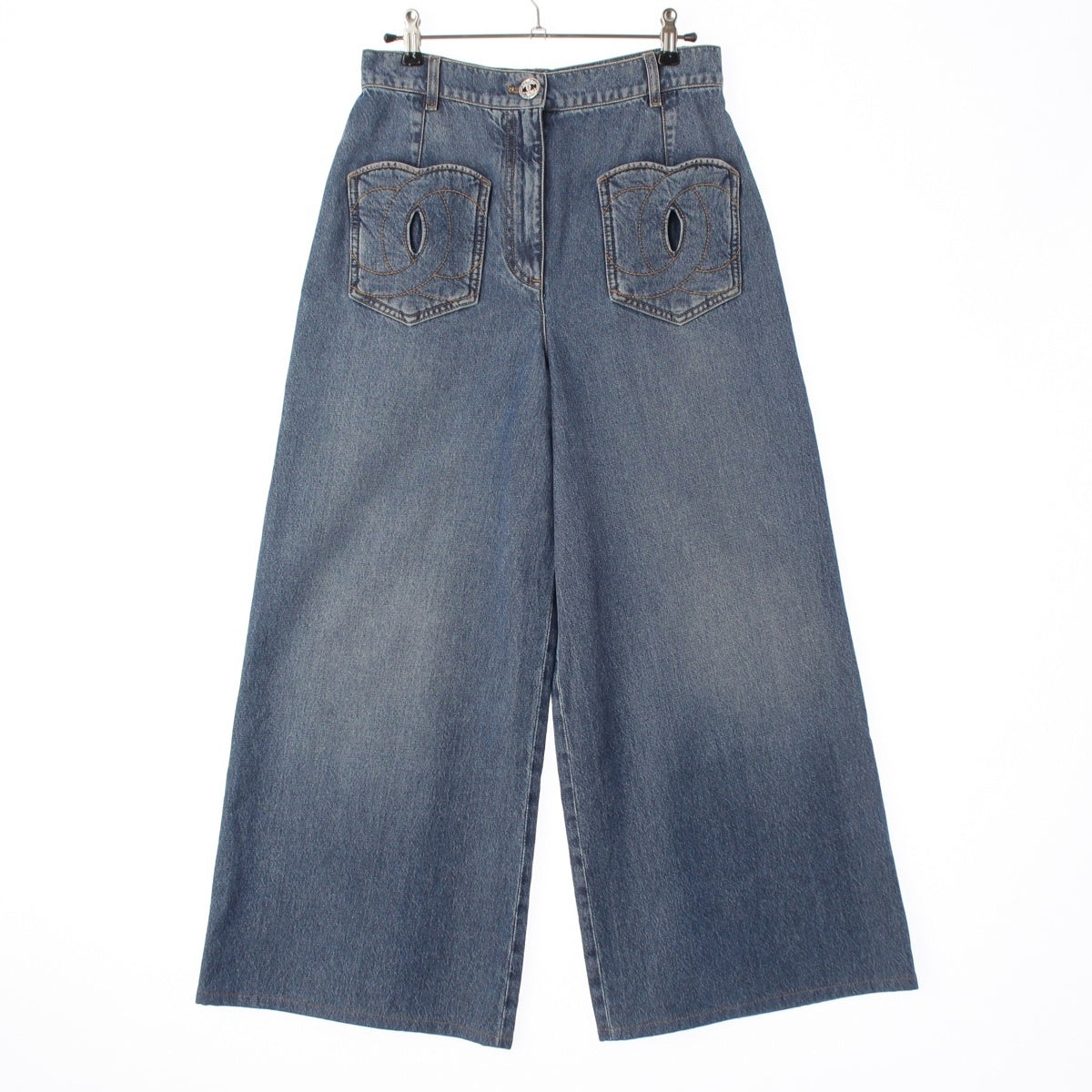 CHANEL Coco Pocket POCKET DOUBLE C Wide Denim pants Bottoms P76747 Ice blue 36