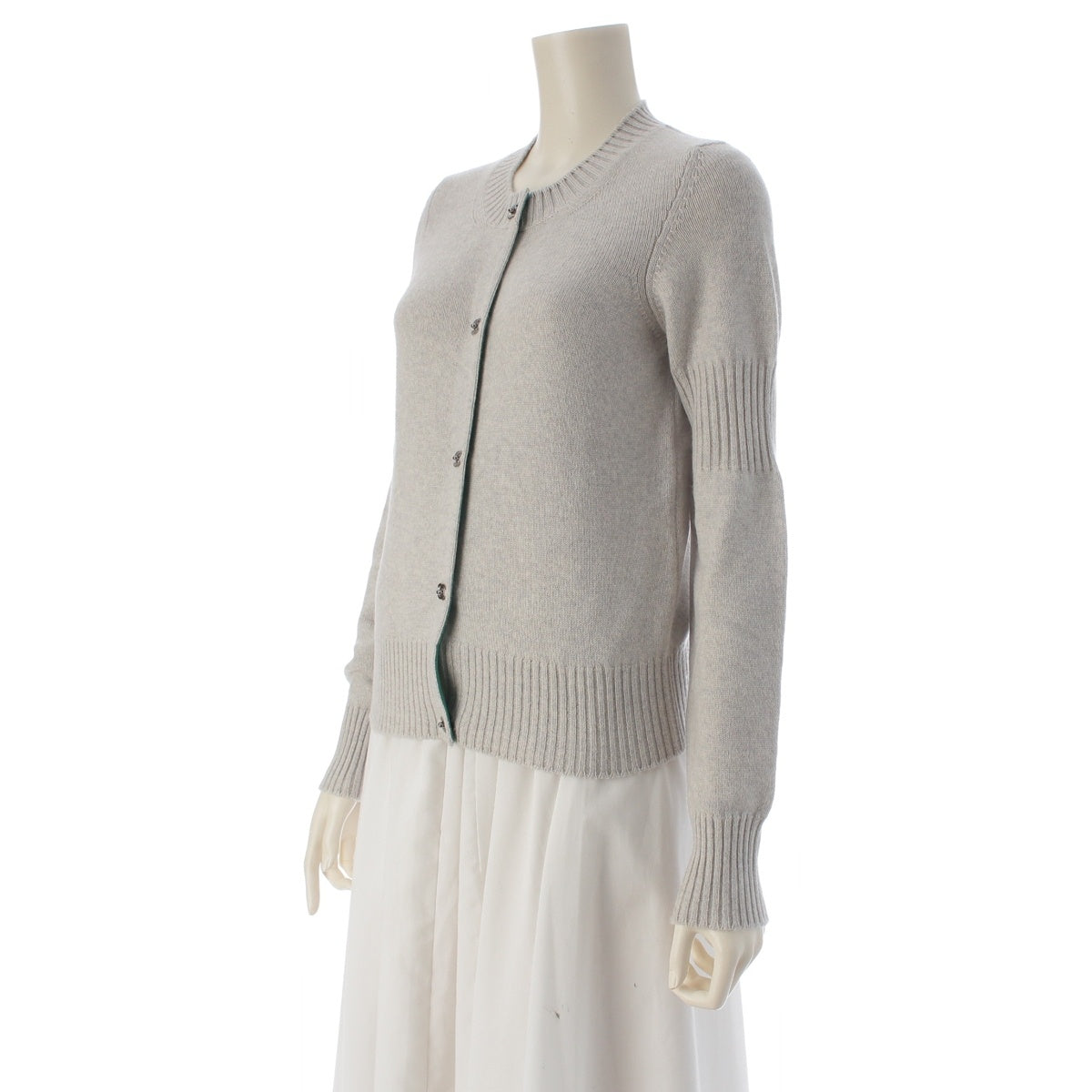 CHANEL cashmere COCO Mark Turnlock Rib Knit Two-Tone cardigan P46816 Ice Gray Green 34