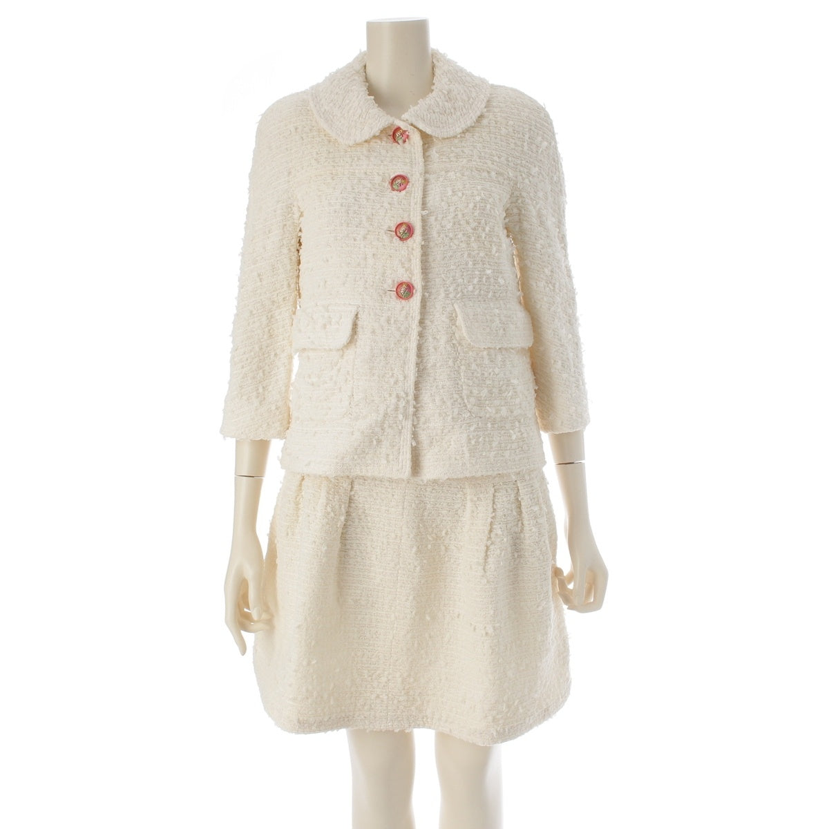CHANEL tweed Lion button jacket one piece setup P56050 white 34