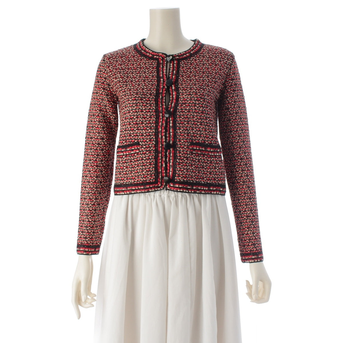 Dior Nylon polyester Collarless tweed CD logo buttons, lightweight tailored jacket Summer jacket 6A24264AM536 Black Red Ivory 38