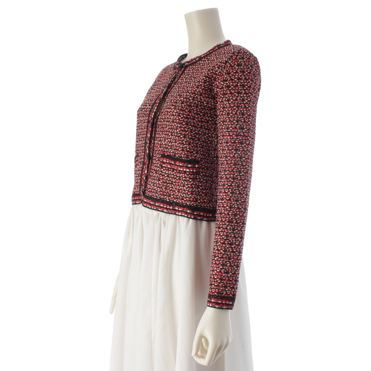 Dior Nylon polyester Collarless tweed CD logo buttons, lightweight tailored jacket Summer jacket 6A24264AM536 Black Red Ivory 38