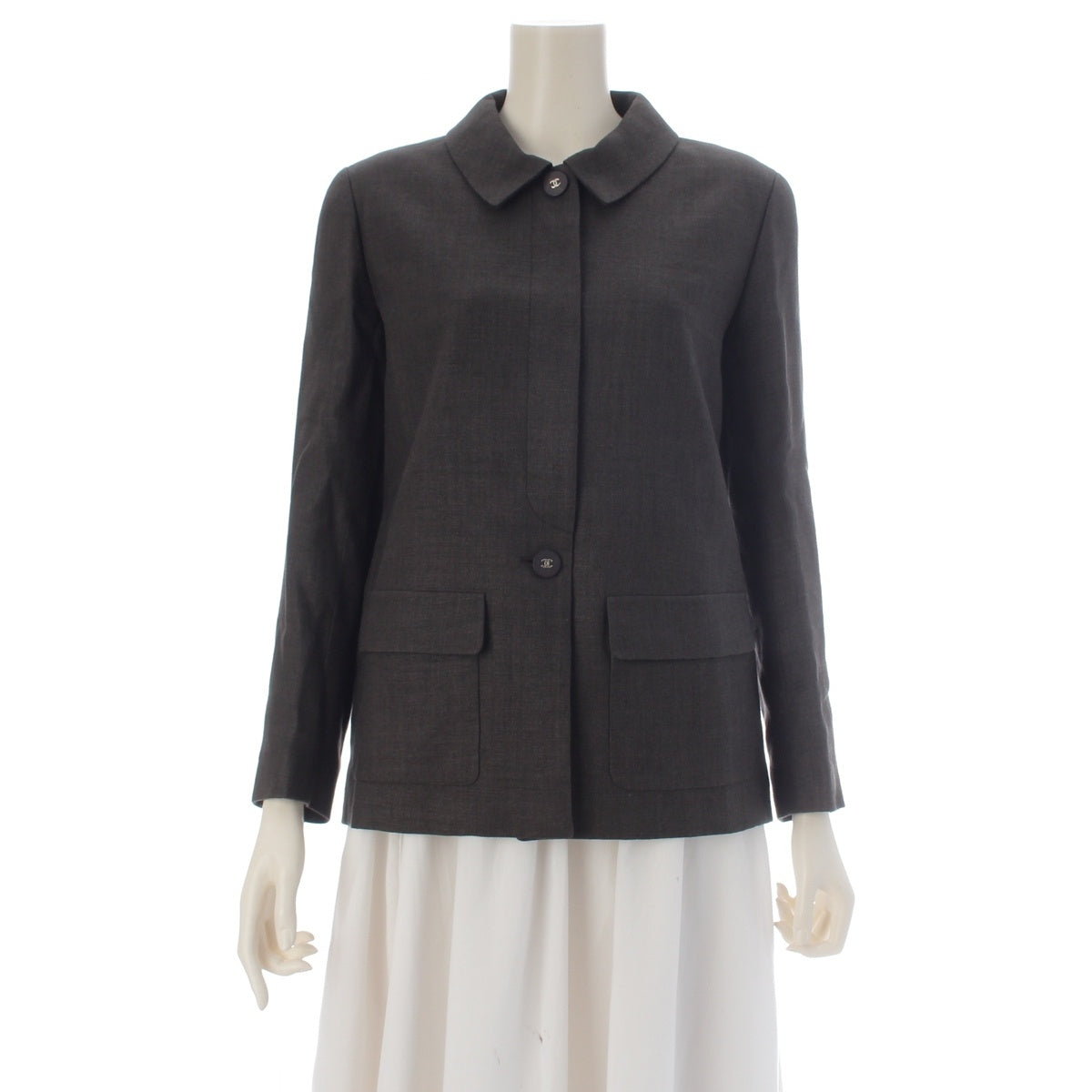 CHANEL Linen Wool Silk COCO Button Hiyoku tailored jacket Short coat, top, outerwear P09763 Brown 38