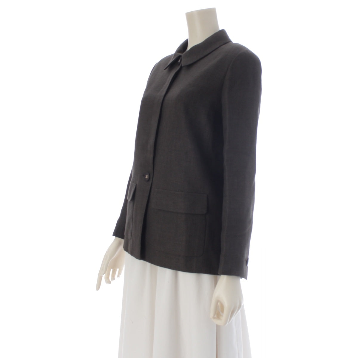 CHANEL Linen Wool Silk COCO Button Hiyoku tailored jacket Short coat, top, outerwear P09763 Brown 38