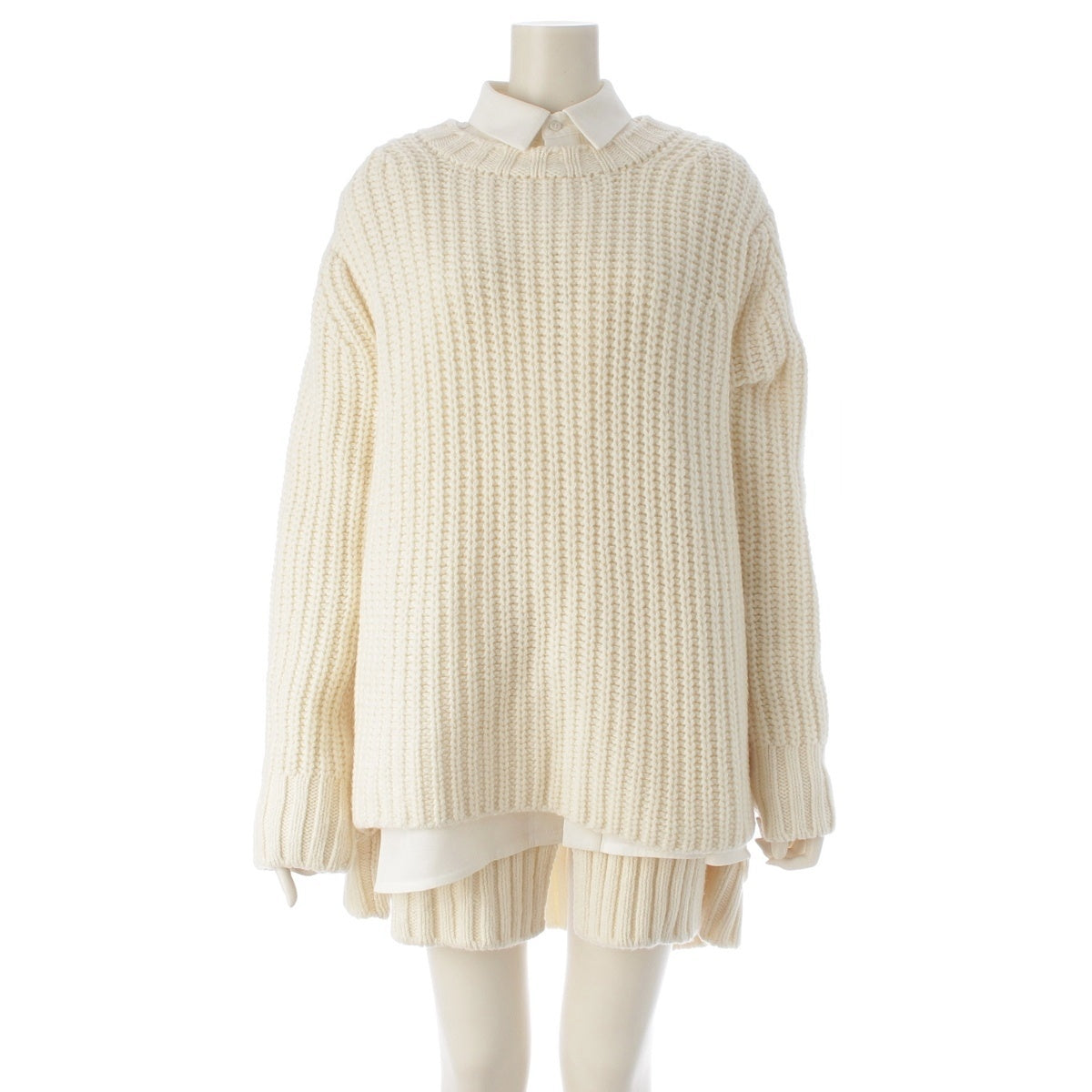 Sacai Silk, cotton, wool double-face knit one piece dress 25-08110 Off white white 1