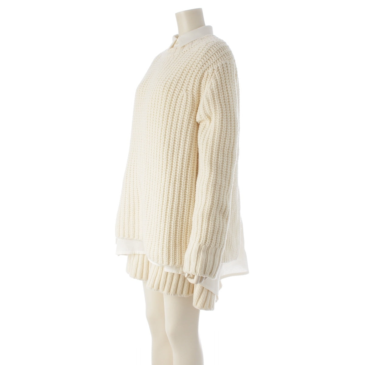 Sacai Silk, cotton, wool double-face knit one piece dress 25-08110 Off white white 1