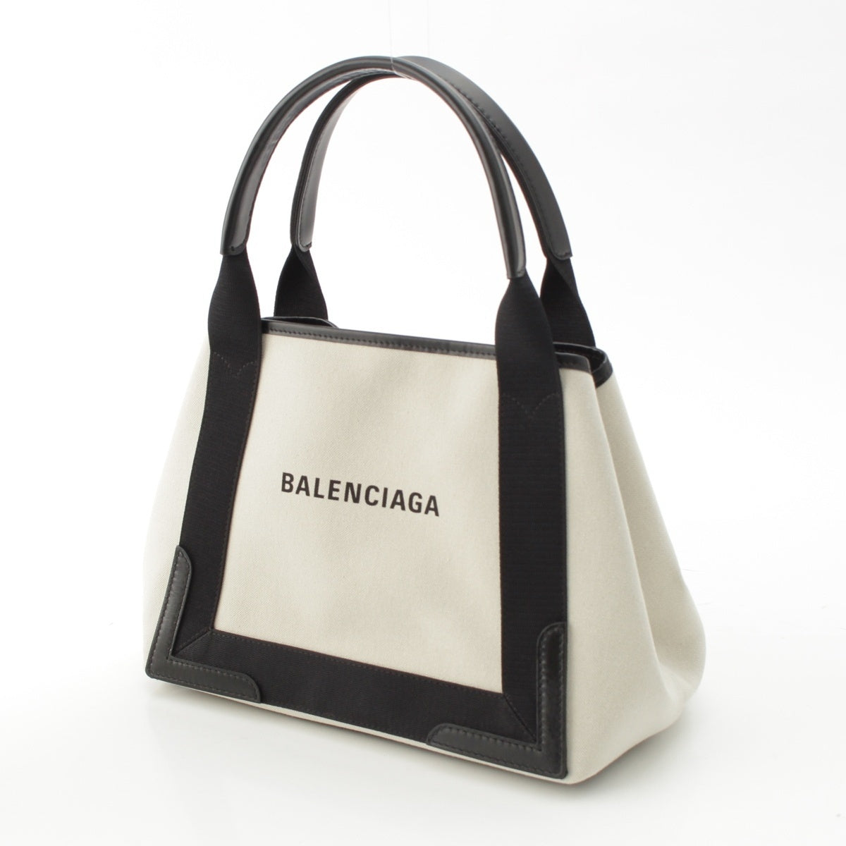 BALENCIAGA Navy kabas Canvas leather Handbag 339933 Black Light Gray