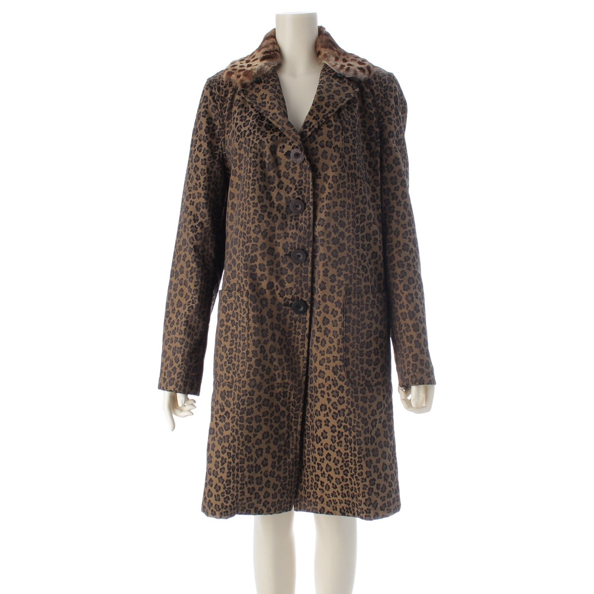 FENDI Leopard Pattern Fur Trim coat outer Brown 44