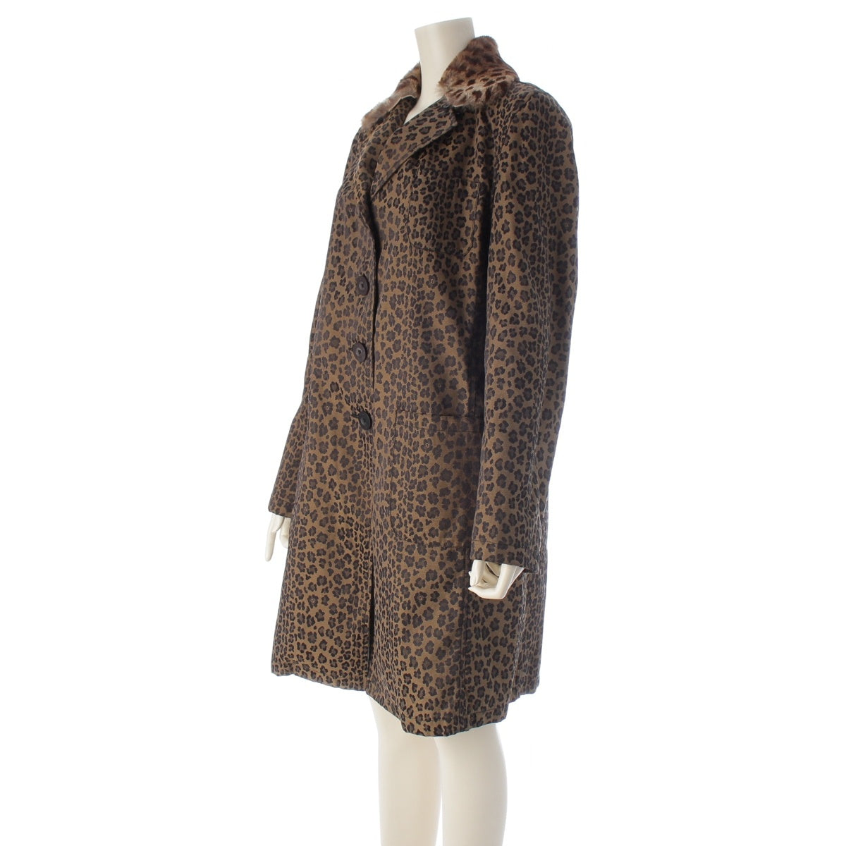 FENDI Leopard Pattern Fur Trim coat outer Brown 44