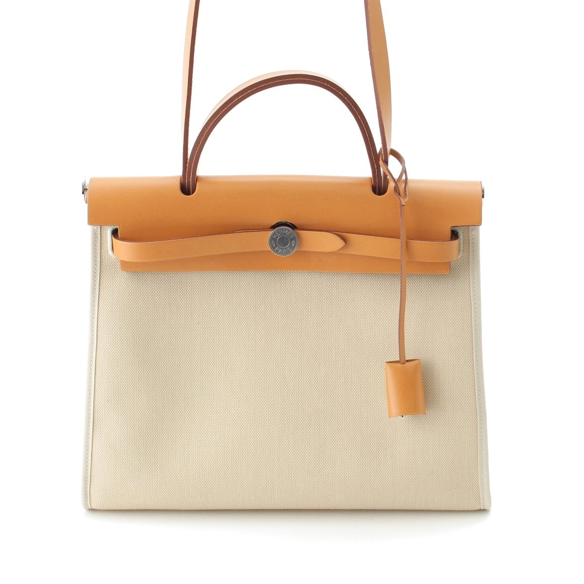 HERMES Herbag Zip PM Towar Officie x Leather 2WAY Shoulder Handbag Brown beige
