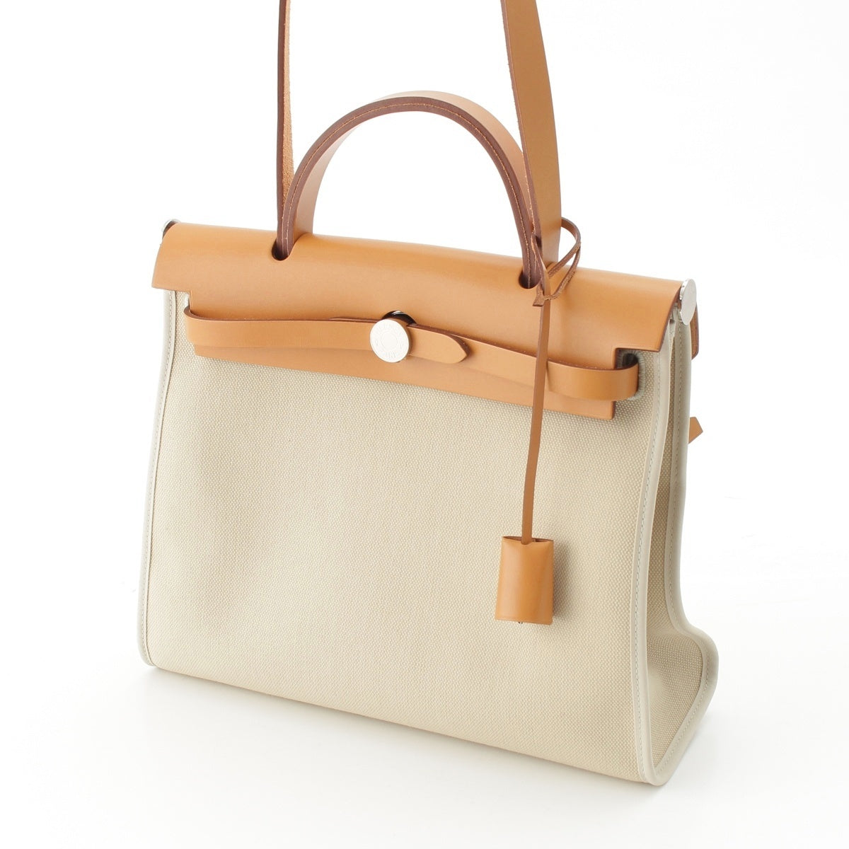 HERMES Herbag Zip PM Towar Officie x Leather 2WAY Shoulder Handbag Brown beige