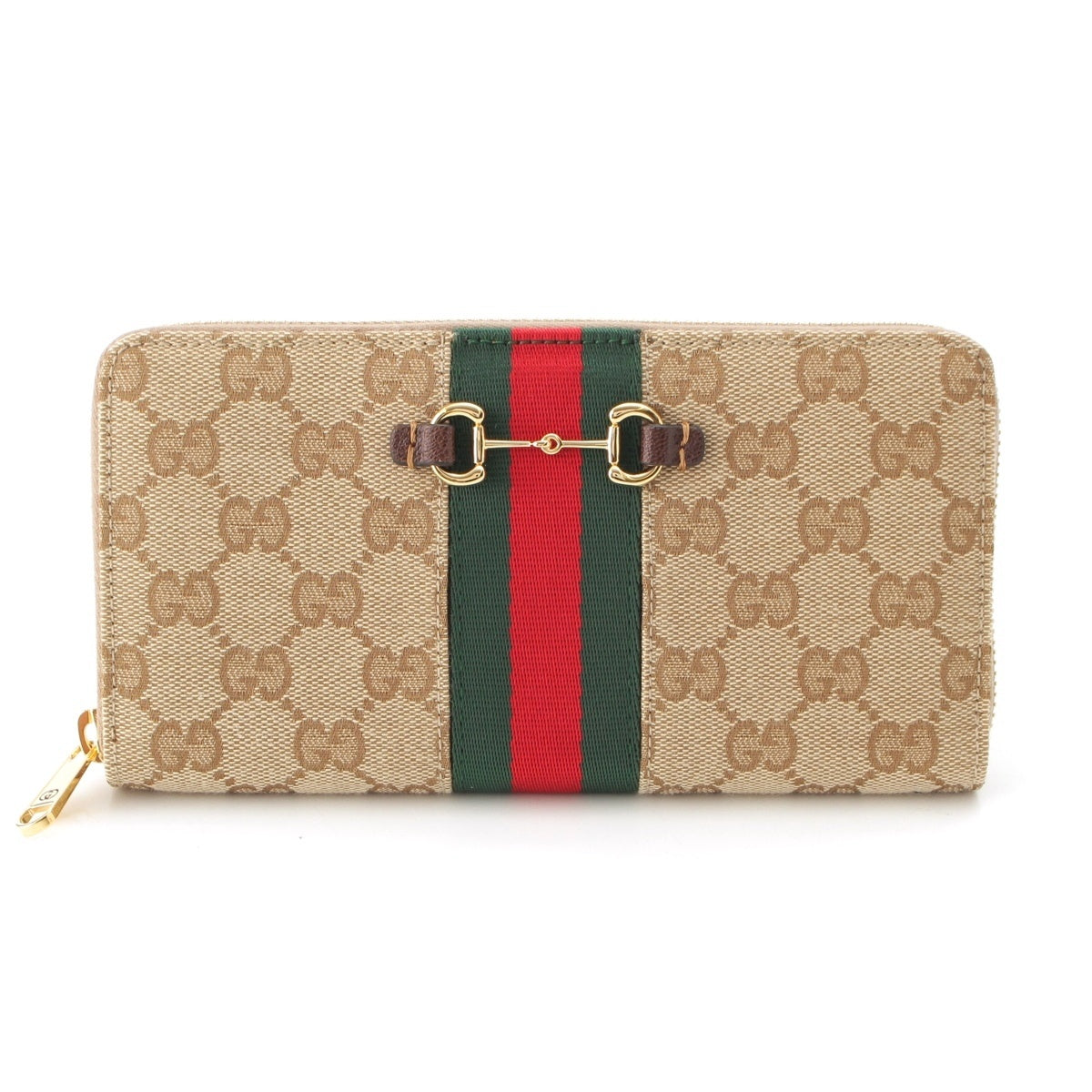 GUCCI Horsebit GG canvas Web zip around wallet Purse 867124 beige
