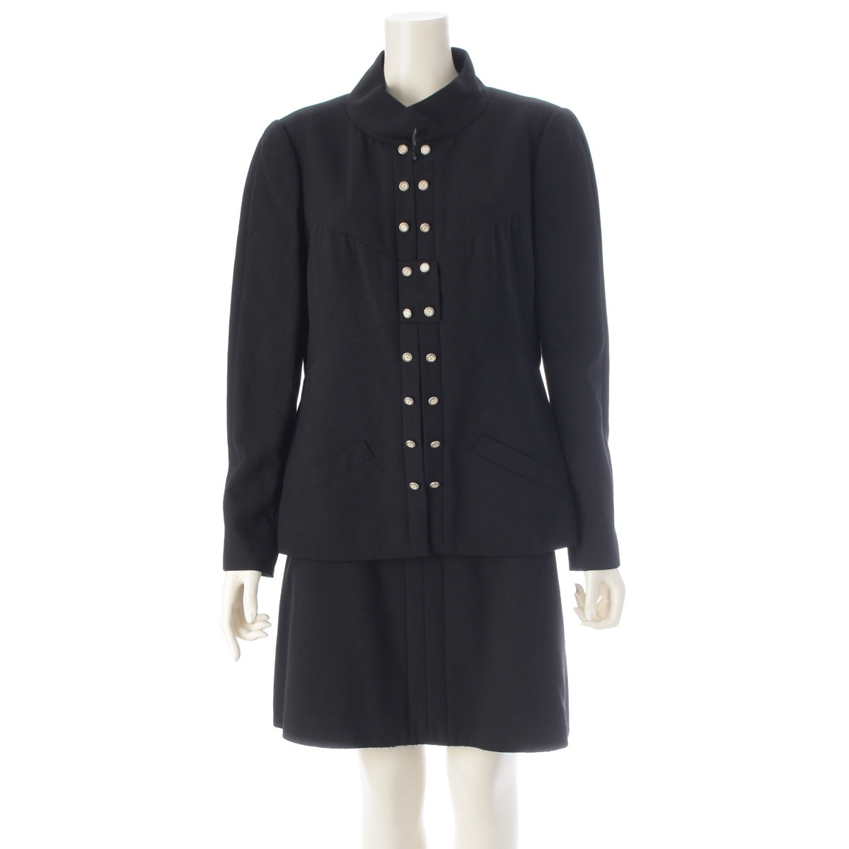 CHANEL wool COCO Mark Button Stand Collar Jacket Skirt setup P31074 P31075 black 42