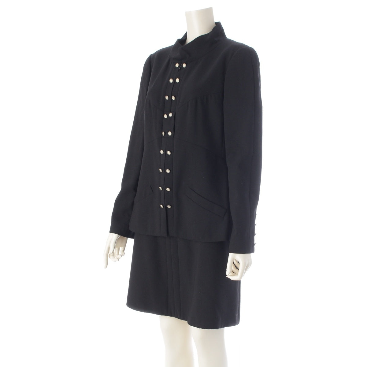 CHANEL wool COCO Mark Button Stand Collar Jacket Skirt setup P31074 P31075 black 42