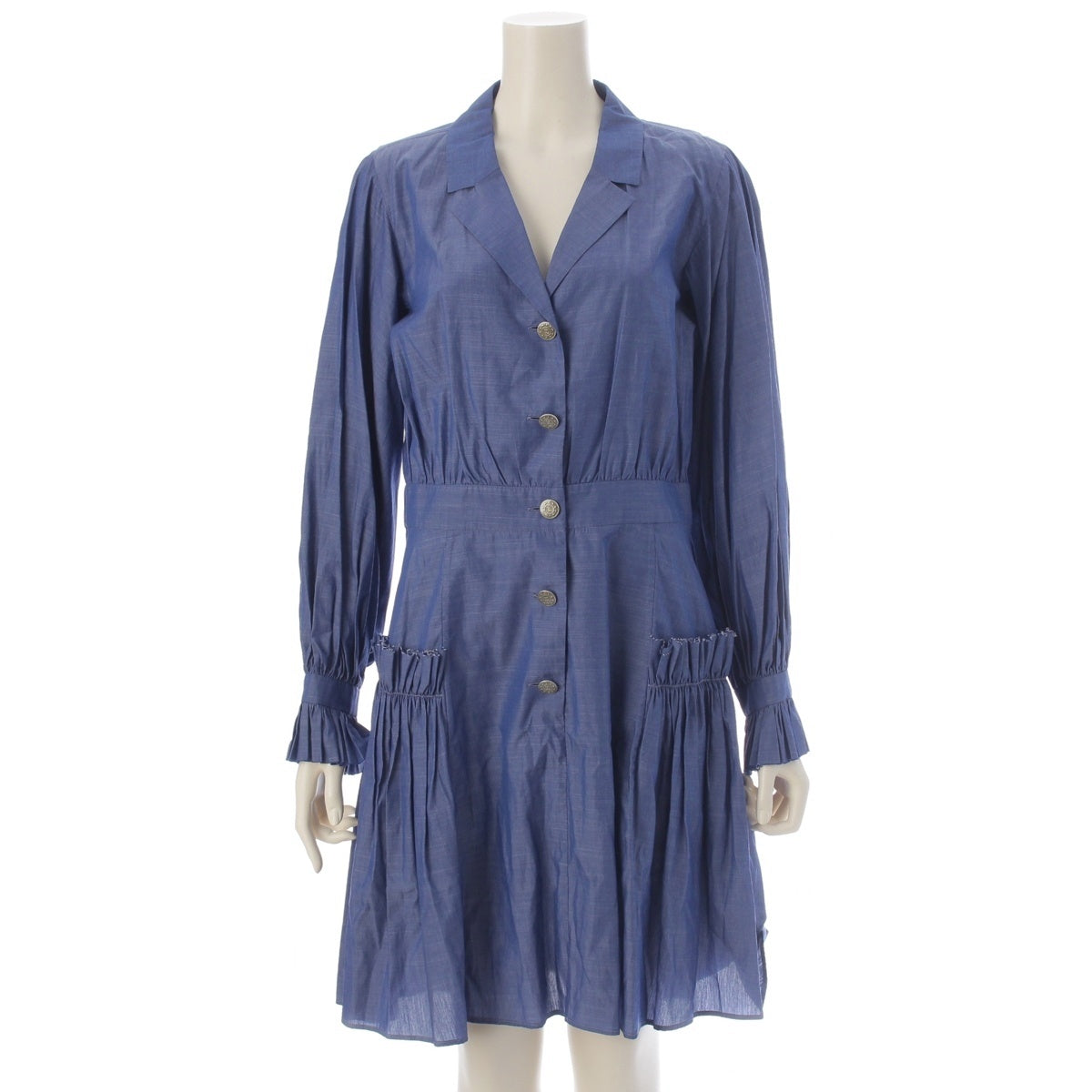 CHANEL cotton COCO Mark Button Chambray one piece P45485 blue 40