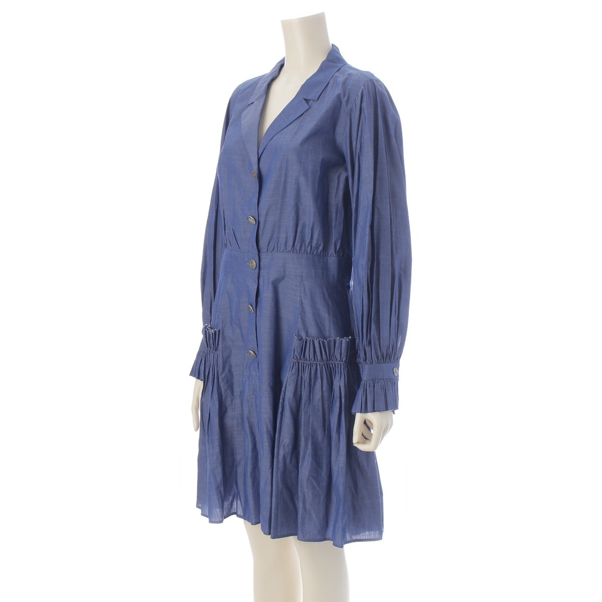 CHANEL cotton COCO Mark Button Chambray one piece P45485 blue 40