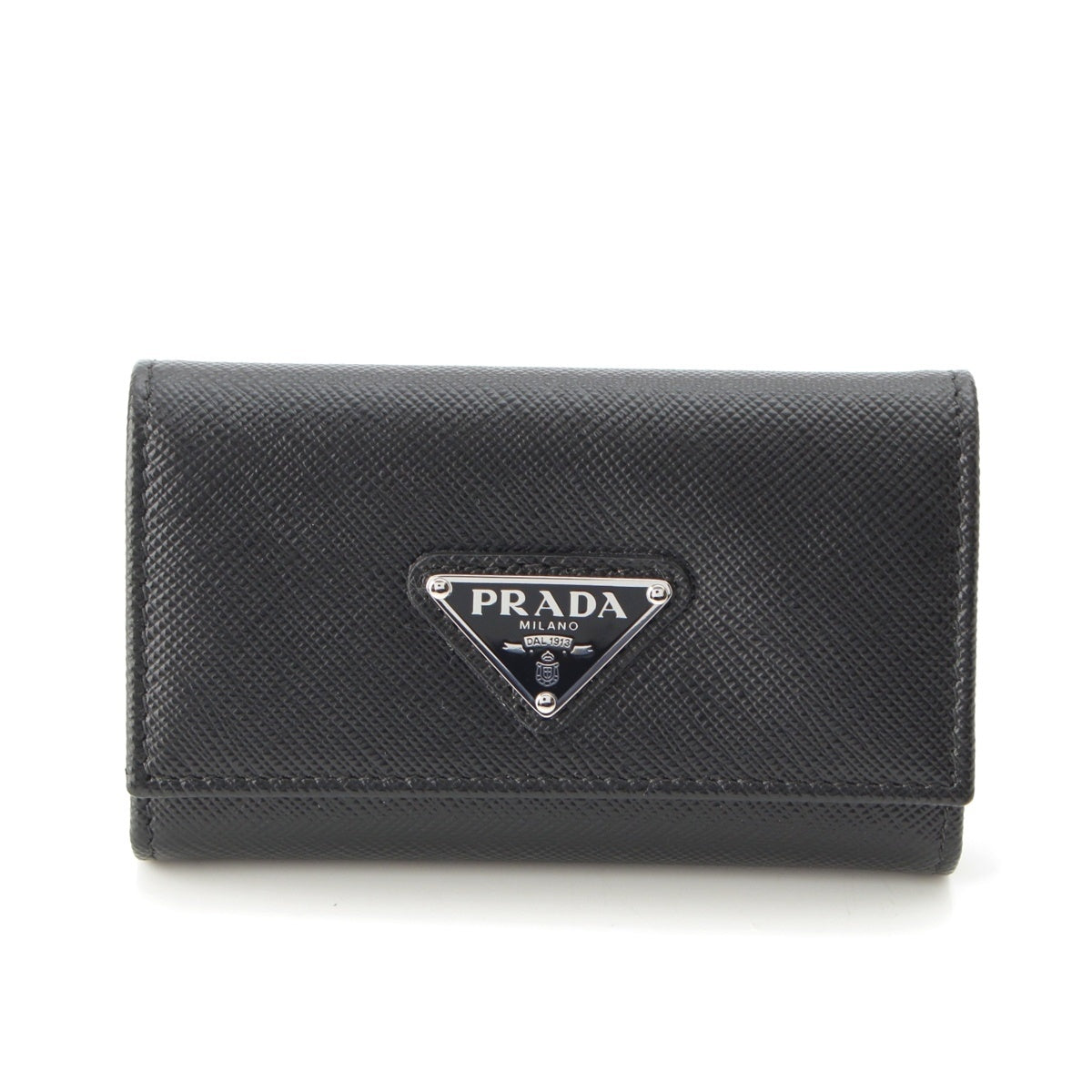 PRADA Safiano Triangle logo Key holder 1PG004 black