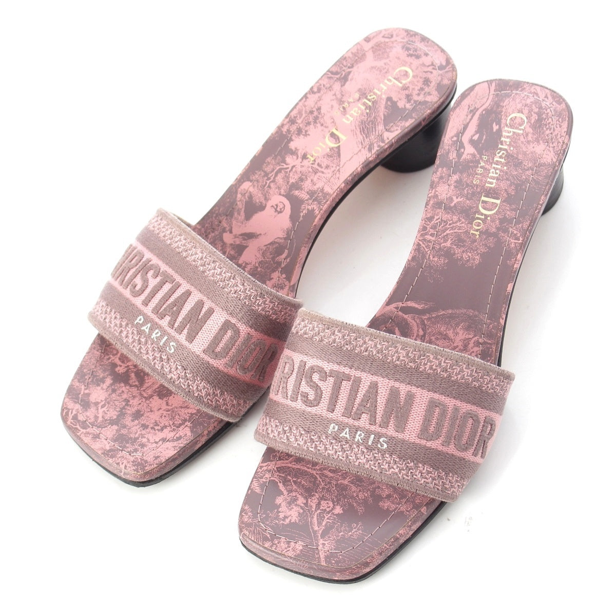 Dior Dway Slide Toile de Jouy Mule Heel sandals pink 37.5