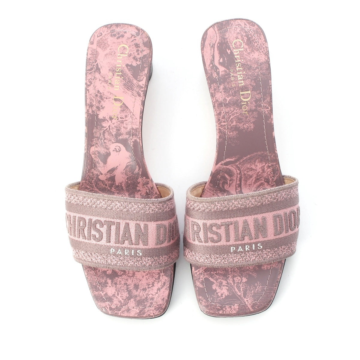Dior Dway Slide Toile de Jouy Mule Heel sandals pink 37.5