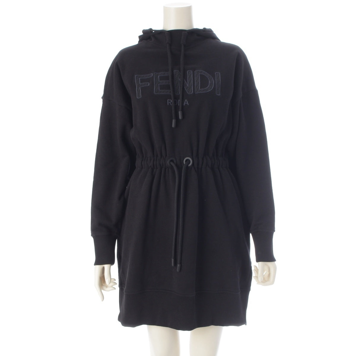 FENDI Logo Mesh Fleece-Lined Hoodie one piece dress FS7462 black XXS