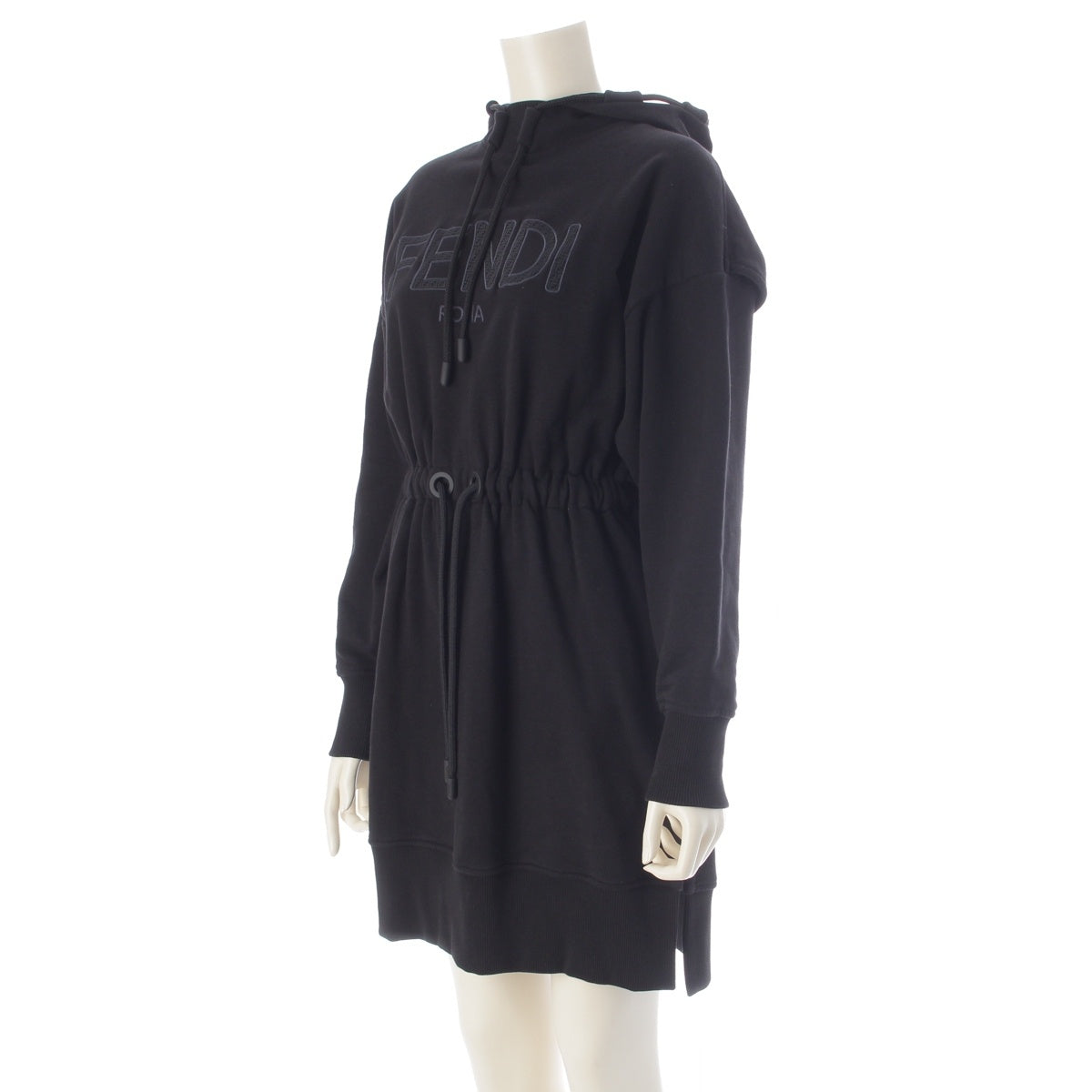 FENDI Logo Mesh Fleece-Lined Hoodie one piece dress FS7462 black XXS