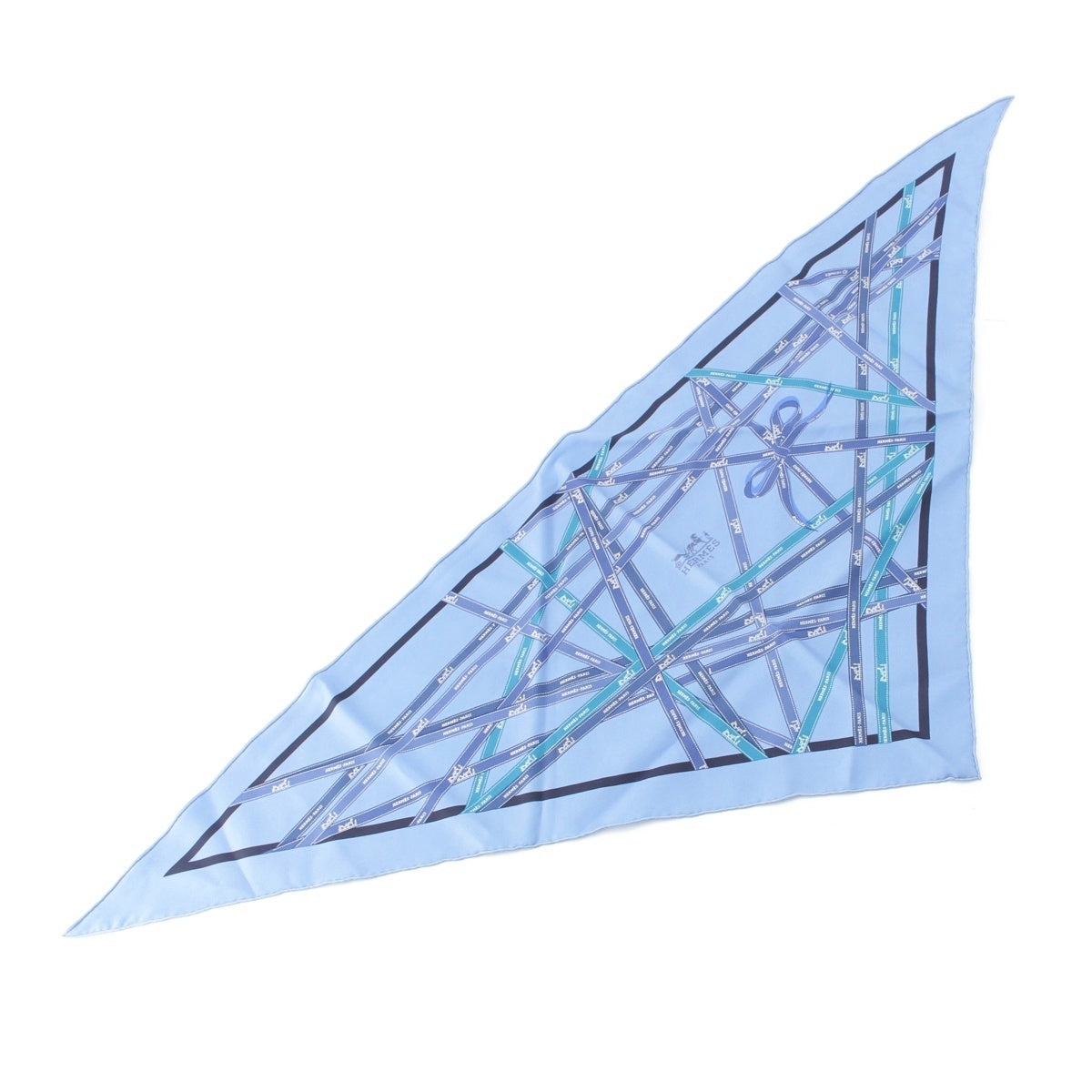 HERMES Pointe-Bolduc Triangle silk scarf blue